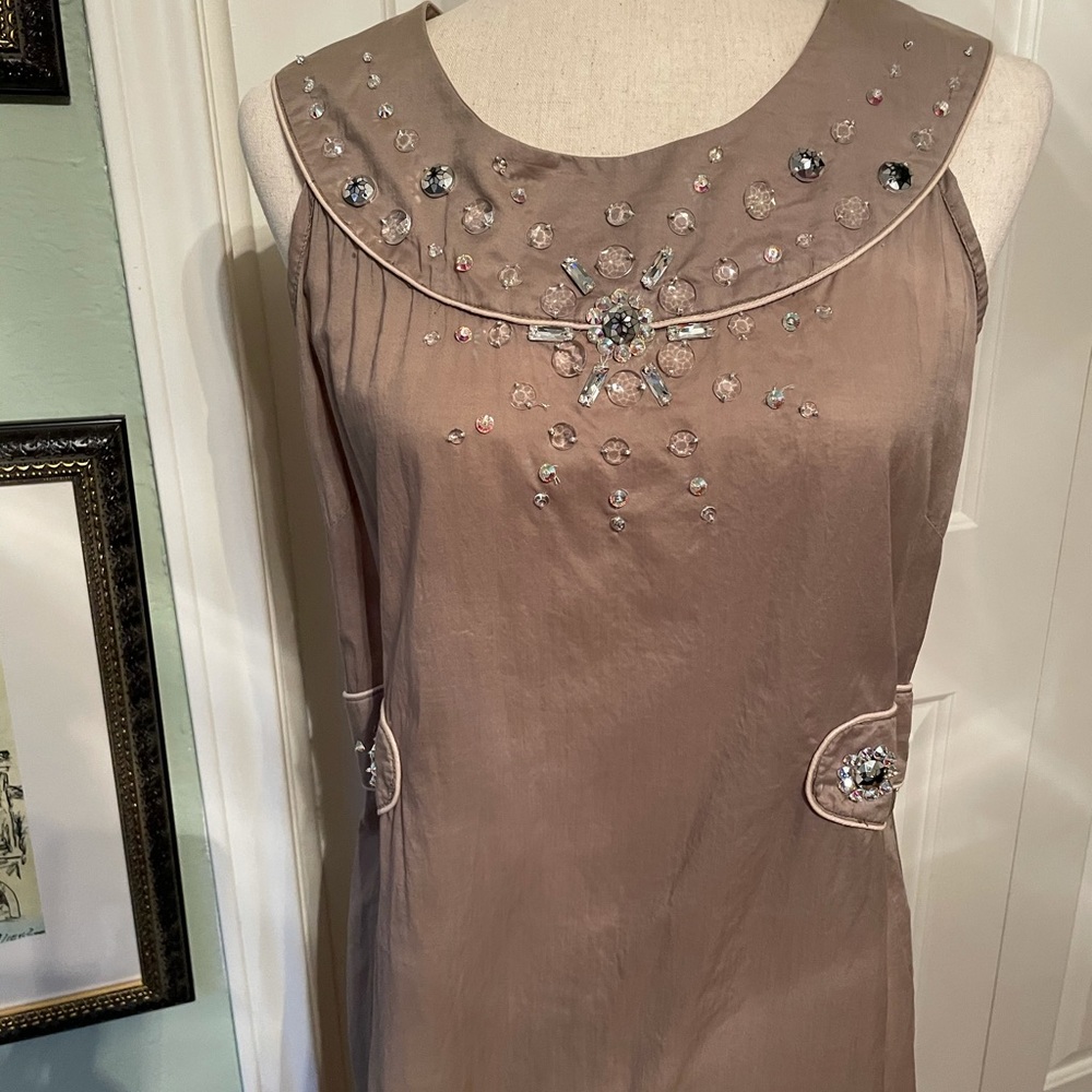 Cotton sheath dress with crystal adornments